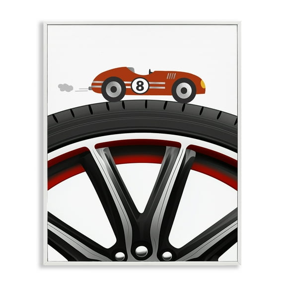 Stupell Industries Sport Fast Lane Racecar White Framed Giclee Art, design by Christine Simpson Art