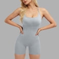 thumbnail image 4 of Roncen Women Workout Seamless Jumpsuit Yoga Ribbed Bodycon One Piece Spaghetti Strap Shorts Romper, 4 of 7