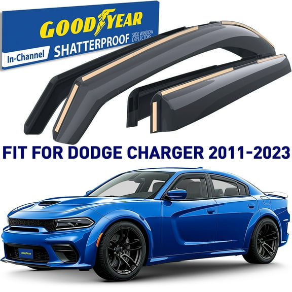 Goodyear Shatterproof in-Channel Window Deflectors for Dodge Charger 2011-2023, Rain Guards, Window Visors for Cars, Vent Deflector, Car Accessories, 4 pcs - GY007897