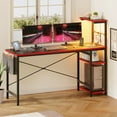 thumbnail image 2 of Bestier 61" Reversible Gaming Computer Desk with Power Outlet LED Desk with 4 Tier Shelves, Black Carbon Fiber, 2 of 9