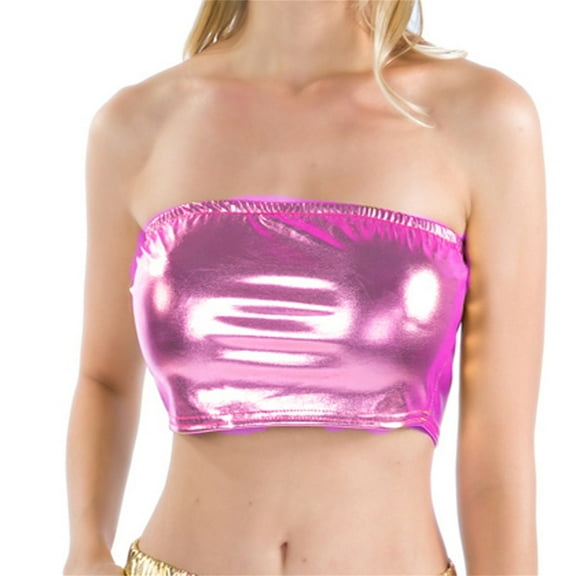 Women's Wrap Around Leather Solid Color Tube Top Shirt Performance Tops