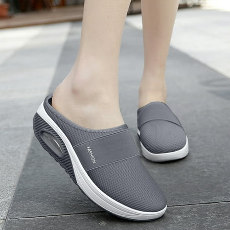 

ZXHACSJ Women s Air Cushion Slip-On Walking Shoes-Breathable With Arch Support Knit Casual Shoes Dark Gray 40
