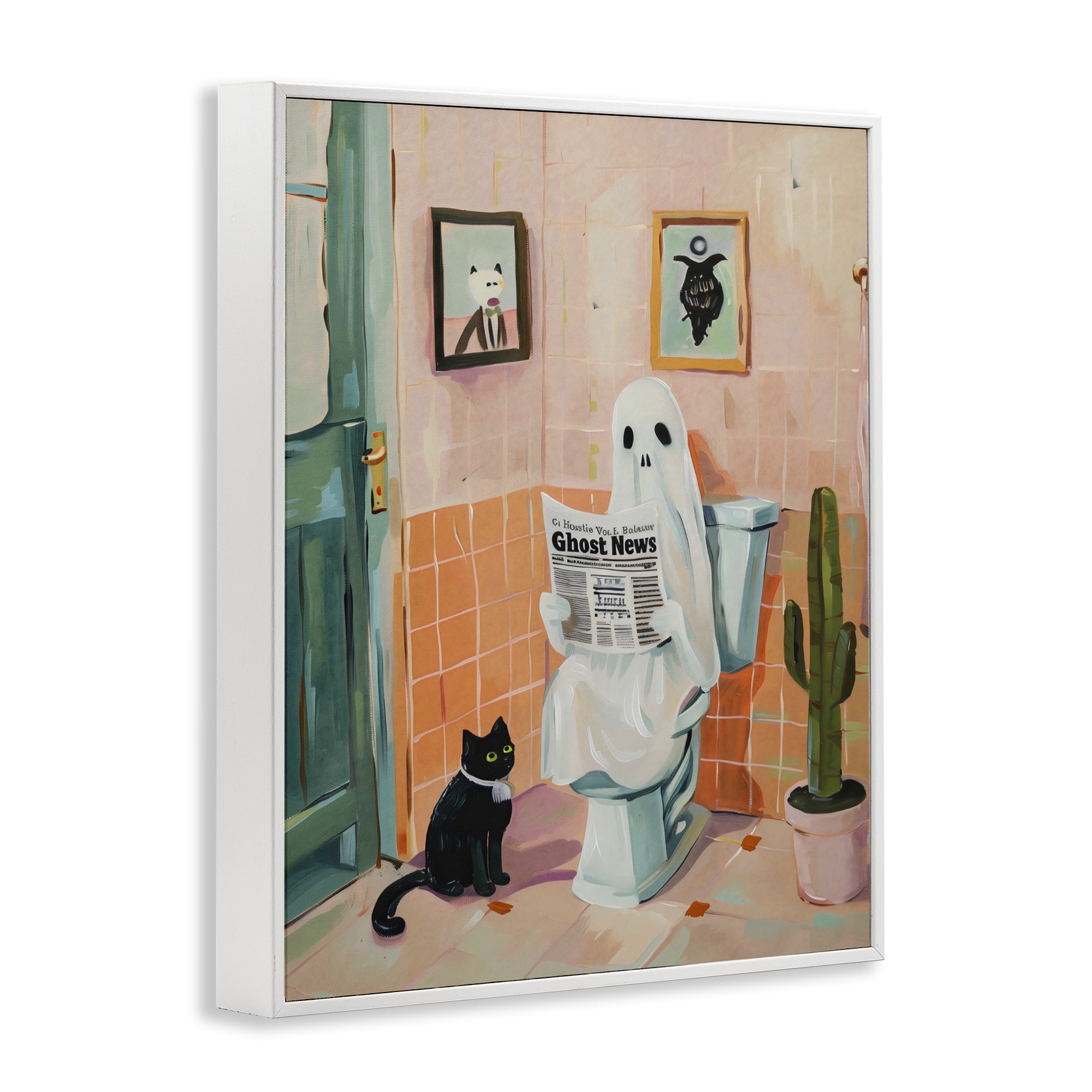 Stupell Industries Ghost Reading Newspaper White Framed Giclee Art, design by The Prints Vibe