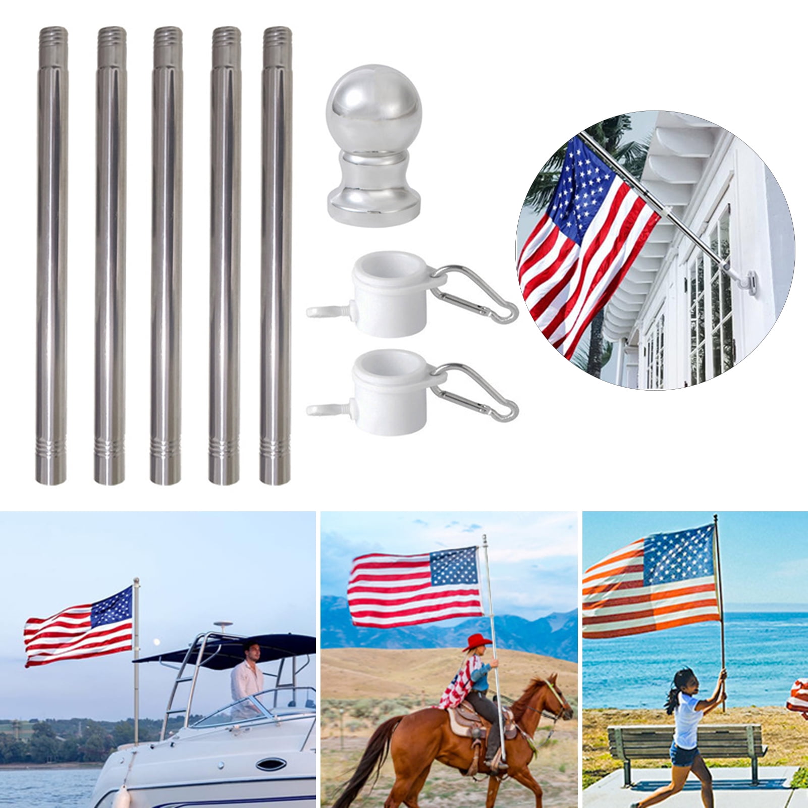 comerut Flag Pole Tangle-Free Metal Weather-resistant Outdoor Flagpole Easy Assembly Segmented Flag Poles for Porch Boat Residential Houses