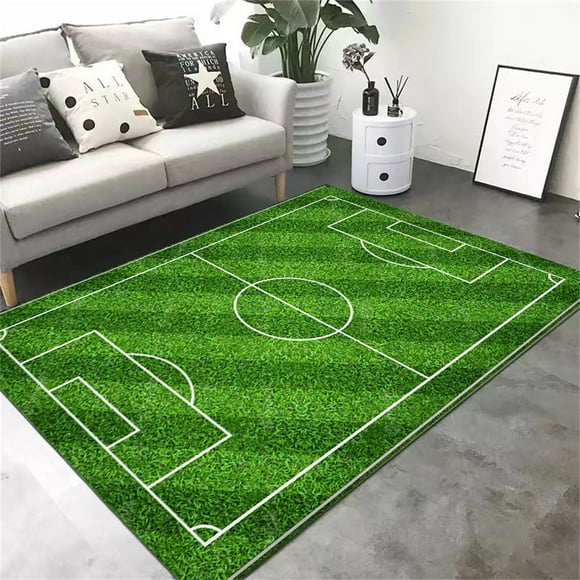 Tapis de Soccer Tapis de Terrain de Soccer Tapis de Sol Antidérapant Stade de Soccer Ligne Peinte Verte Tapis de Jeu Coureur pour Salon Chambre