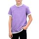 thumbnail image 2 of Camiseta informal de manga corta con cuello redondo y color liso para niños de 3 a 12 años, 2 of 9
