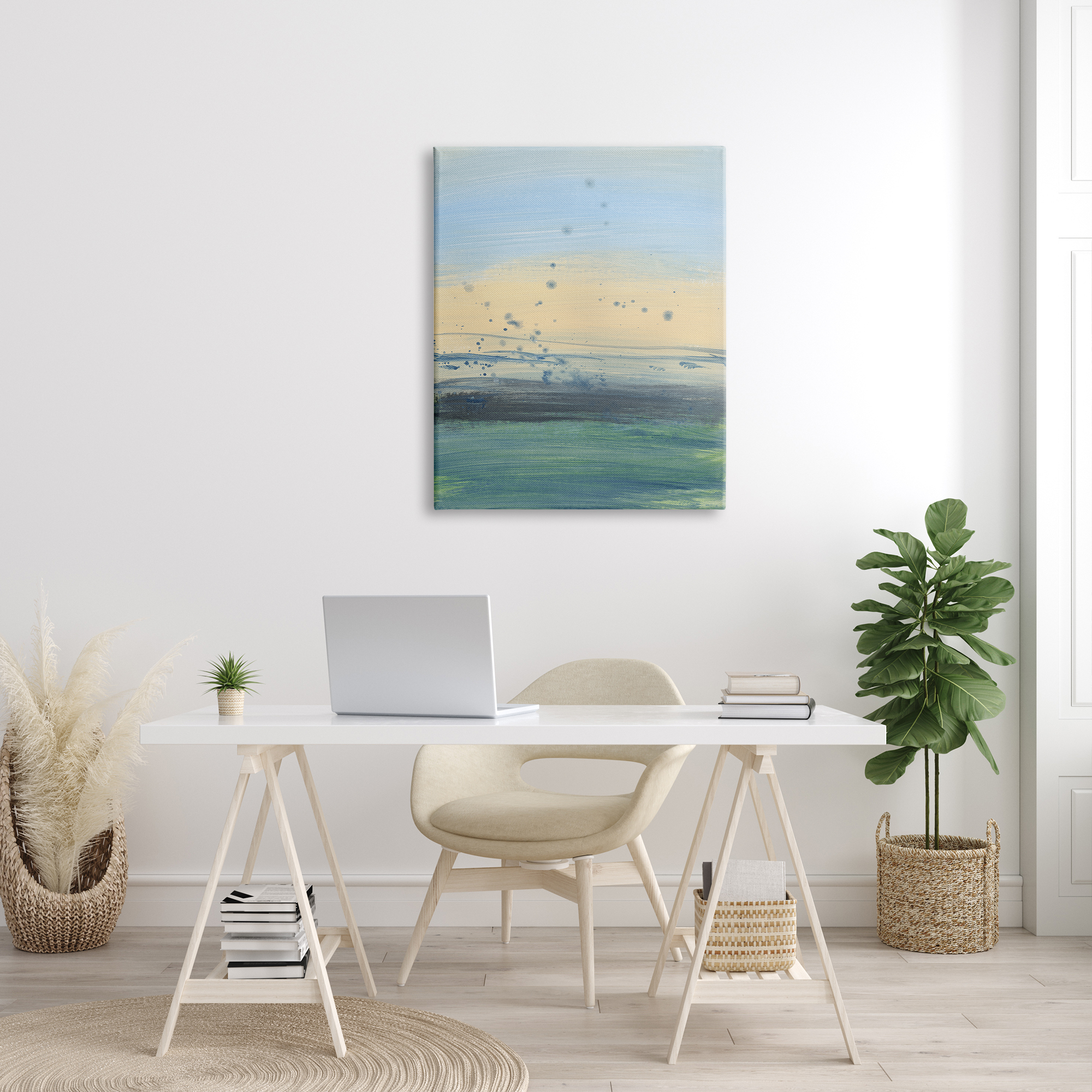 Stupell Industries Conceptual Yellow Ocean Sunset Blue Paint Splatter, 30 x 40, Designed by Bronwyn Baker