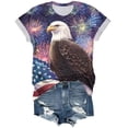 thumbnail image 4 of felwors Women's Patriotic USA Flag & Bald Eagle Fireworks T-Shirt – Short Sleeve Crew Neck Casual 4th of July Tee for Outdoor Gatherings (Blue, M), 4 of 8