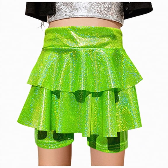 JUMEYU Athletic Shorts for Teens Girls Everyday Shorts Elastic Straight Leg Party High Waist Shorts Size 6-7 (Green,6-7 Years)
