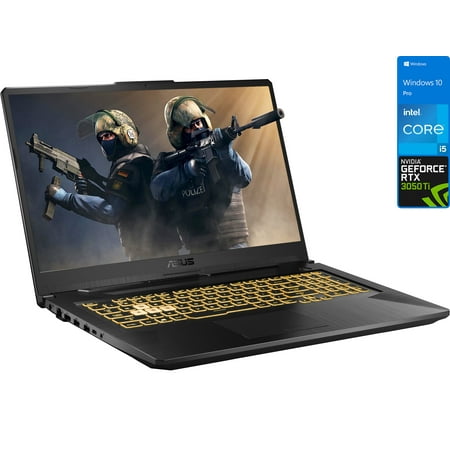 ASUS TUF Gaming Laptop, 17.3" 144Hz FHD Display, Intel Core i5-11260H Upto 4.4GHz, 32GB RAM, 1TB NVMe SSD, NVIDIA GeForce RTX 3050 Ti, HDMi, DisplayPort via USB-C, Wi-Fi, Bluetooth, Windows 10 Pro