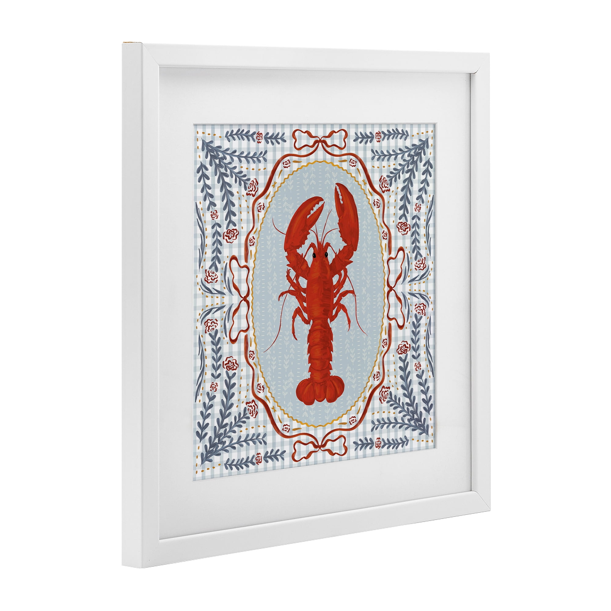Stupell Industries Lobster Portrait Blue Gingham White Framed Print Under Glass, design by Vero Illustrates