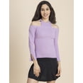 thumbnail image 2 of Moomaya Casuals, Cold Shoulder Solid Top, Long Sleeves Fitted Knit Tops, 2 of 9