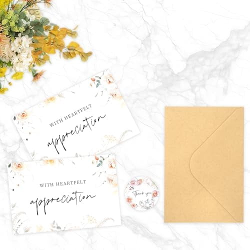 50pcs Funeral Thank You Cards with Envelopes and Matching Seal Stickers,Sympathy Thank You Cards with Message Bereavement 4×6 Inches$$Office