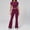 Purple, variant on PISONIC 2 Piece Workout Sets for Women Short Sleeve Crop Top High Waist Flare Leggings Set Gym Yoga Outfits