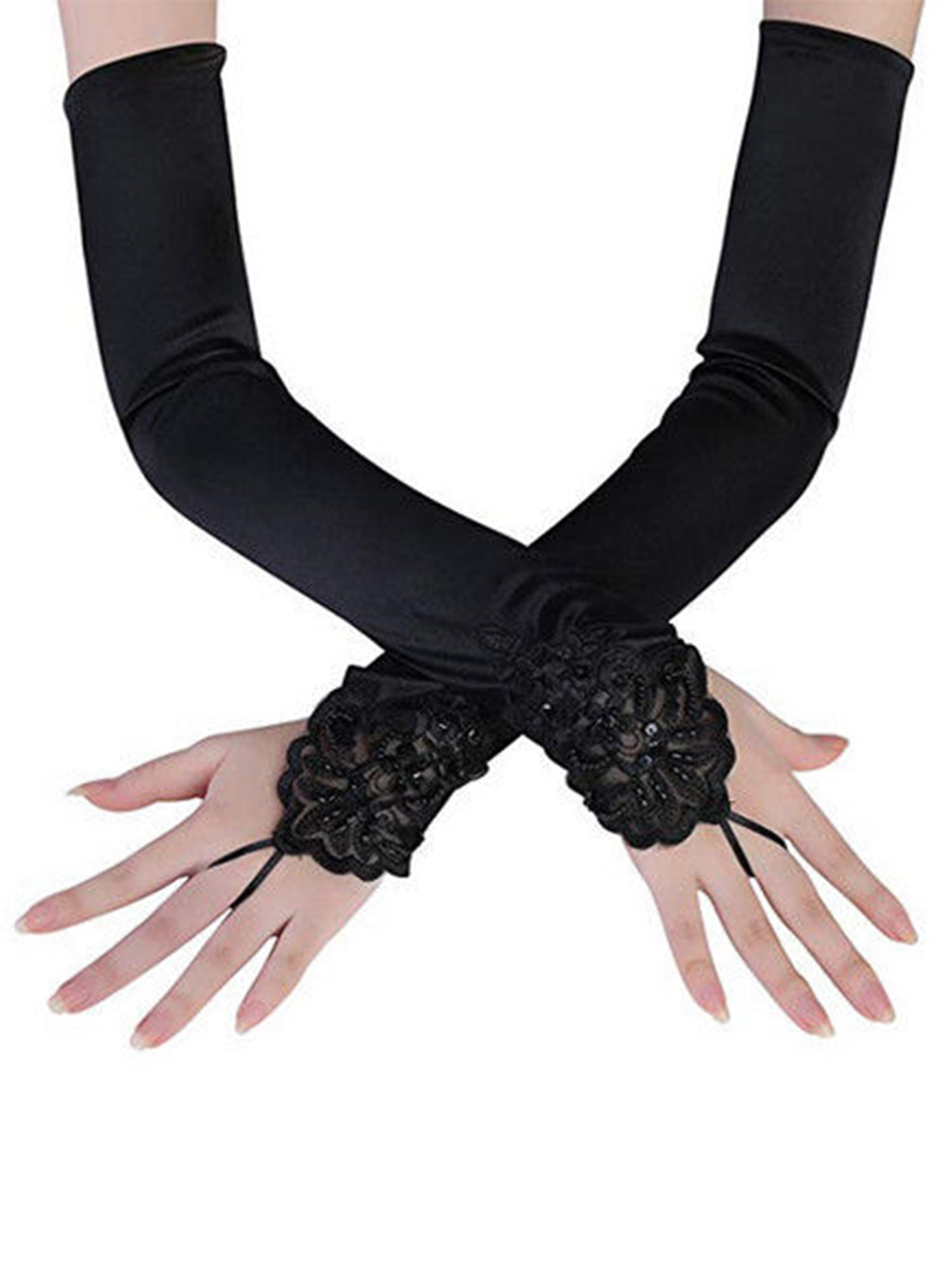 Ladies 30cm Long finger Wrist Lace Gloves Wedding Party Evening Prom Wedding UK 