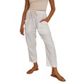 thumbnail image 1 of Pantalones cónicos para mujer con bolsillos laterales con cordón y pantalones holgados informales de color liso, 1 of 5
