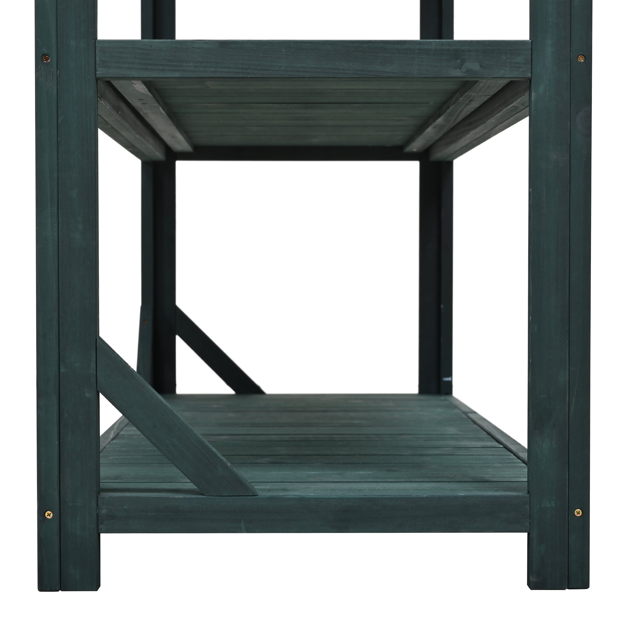 Euroco Garden Potting Bench with 4 Storage Shelves and Side Hook, 65" Large Wooden Farmhouse Rustic Outdoor Potting Bench Table, Patio Workstation,Forest Green