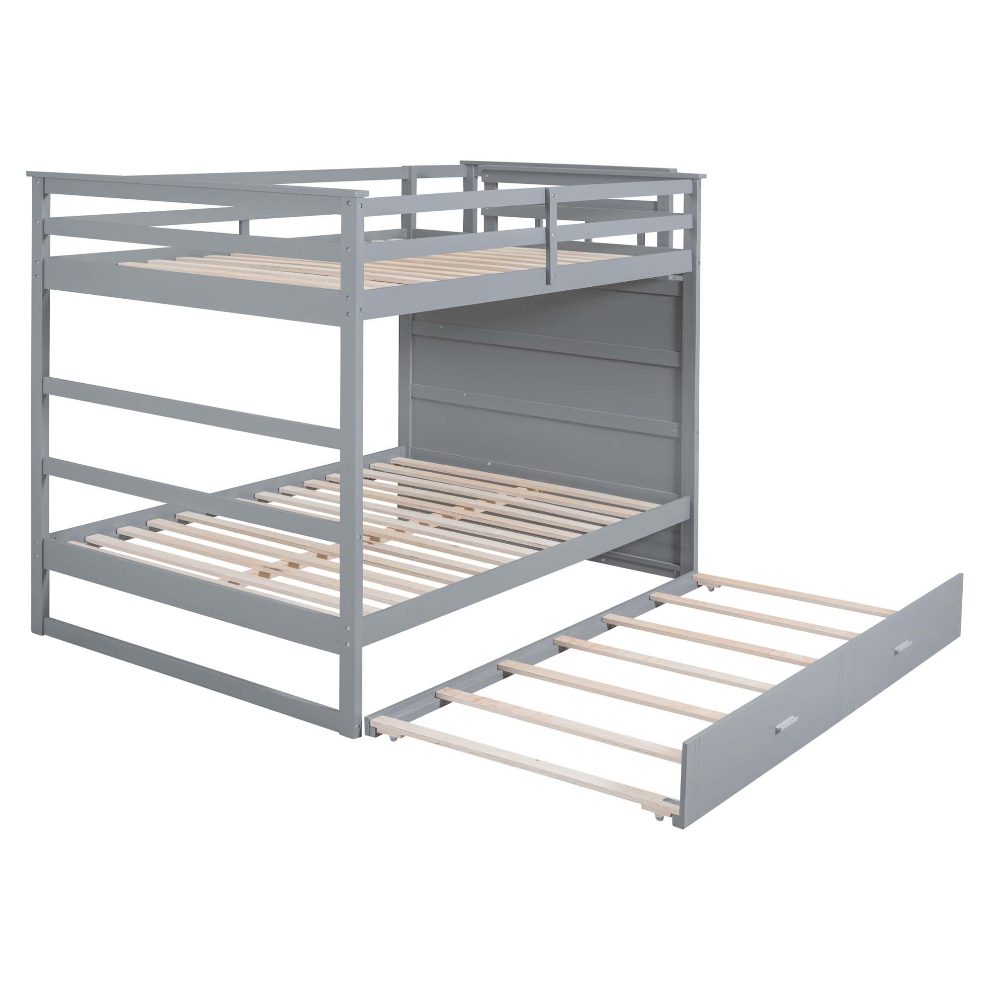 Aukfa Full over Full Bunk Bed with Trundle and Staircase, Wood Bunk Bed with 4 Storage Drawers for Kids, Teens - Gray