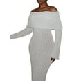 thumbnail image 2 of Women'S Fall Off Shoulder Bodycon Sweater Dress Formal Long Sleeve Elegant Club Party Midi Maxi Dresses White M, 2 of 9