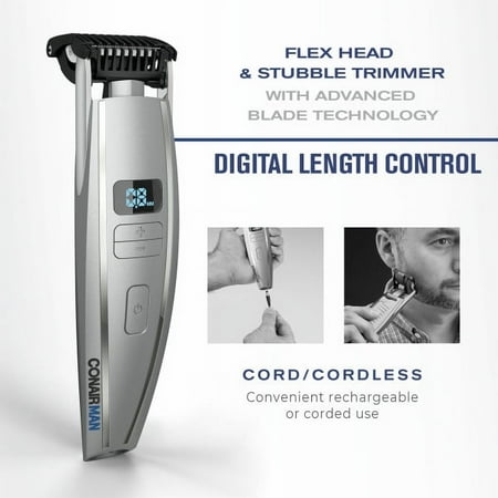 Conair - Conairman Beard & Stubble Rechargeable Hair Trimmer Dry - Silver
