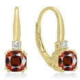 thumbnail image 1 of 1.05 Carat (ctw) 18K Yellow Gold Cushion Cut Garnet & Round Cut White Diamond Ladies Dangling Drop Earrings 1 CT, 1 of 1