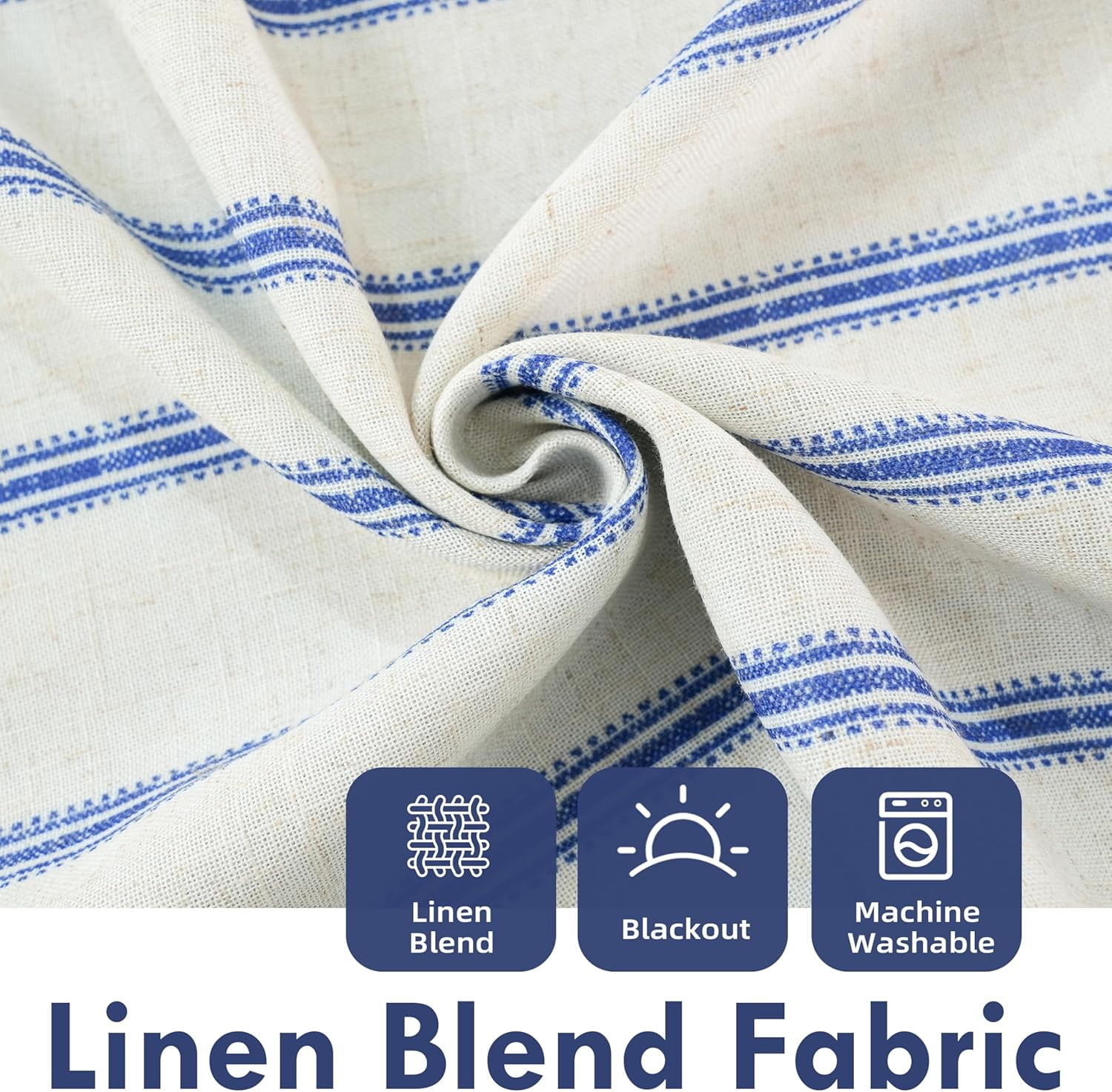 DriftAway Farmhouse Linen Blend Blackout Curtains for Bedroom Double Layers Striped Printed Linen Curtains Thermal Insulated Rod Pocket Back Tab Treatment for Living Room 2 Panels W52 x L72 Navy
