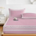 thumbnail image 6 of Full Size Fitted Sheet Set - Pink Geometric 3 Piece Bedding Sets 16" Deep Pocket Fitted Sheet with 2 Pillowcases White Greek Key Design Abstract Modern Art Brushed Microfiber Hotel Luxury Bed Sheets, 6 of 9