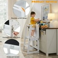 thumbnail image 5 of 4-in-1 Standing Tower for Toddlers and Kids 1-6 Years, Bamboo Kitchen Learning Helper Stool with Chalkboard, Desk Table, and Chair (Natural), 5 of 6