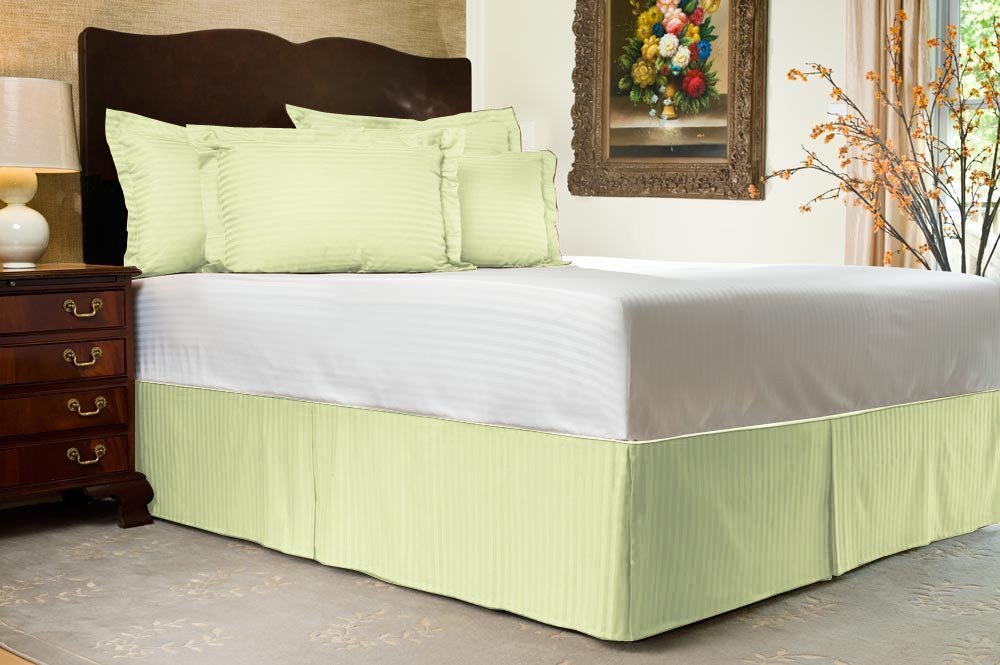 Pleated BedSkirt Twin XL Size Stripe Cream Luxury Double Brushed 100