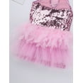thumbnail image 6 of Aiihoo Kids Girls Sleeveless Mesh Splice Shiny Sequins Dance Leotards Ruffles Tulle Jumpsuit Jazz Gymnastics Unitards Pink 5, 6 of 7