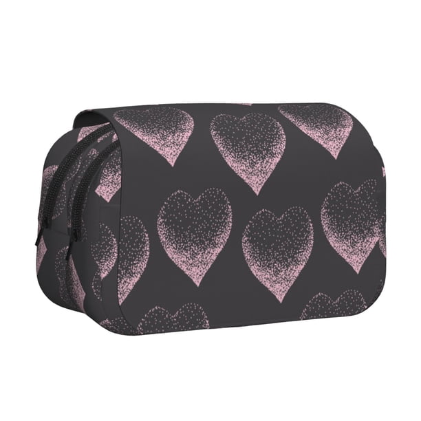Disketp pink hearts Estuche de Lápices de Doble Capa con Tapa Abatible y Cremallera, Organizador Escolar para Adolescentes y Adultos