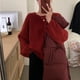thumbnail image 3 of Suéter suave estilo pecho rizado para mujer 2024 otoño e invierno nuevo estilo suéter suelto estilo perezoso top para mujer cuello redondo, 3 of 5