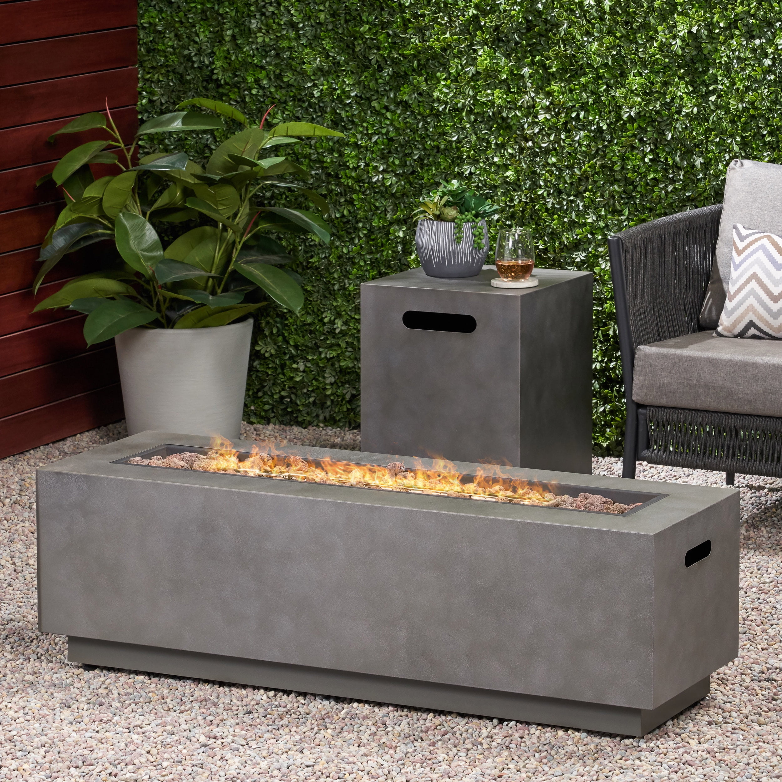 GDF Studio Jasmine Outdoor 50,000 BTU Rectangular Fire Pit with Tank Holder,Propane Gas , Concrete