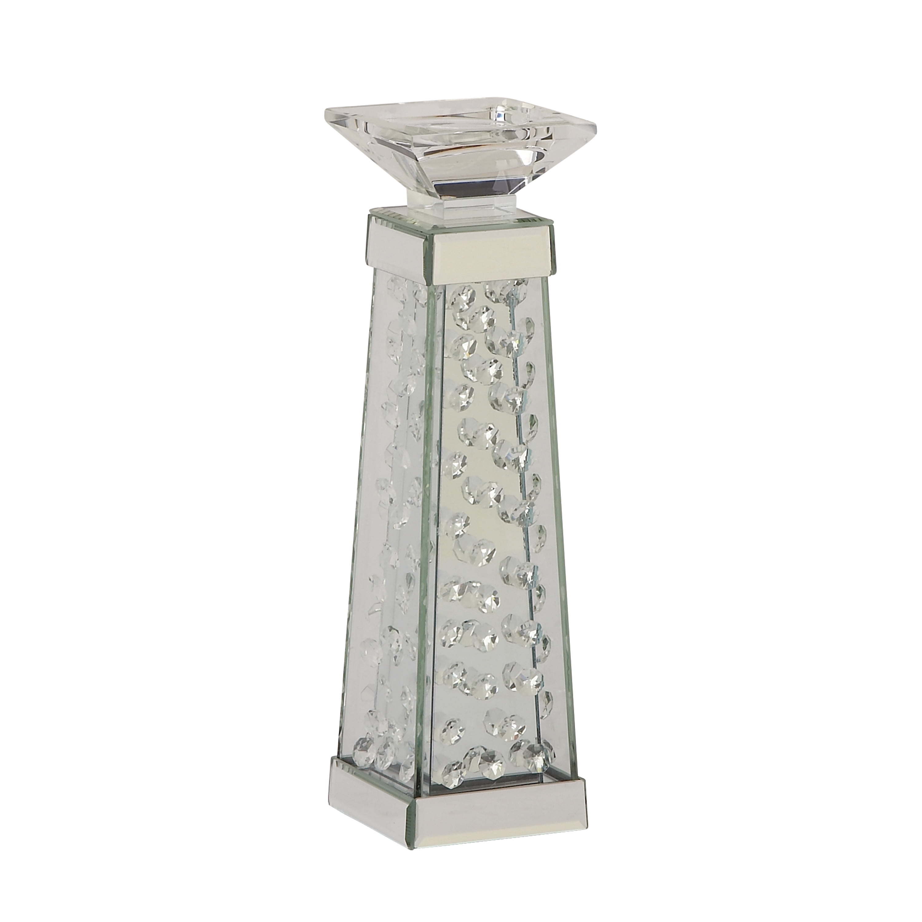 DecMode Silver Glass Mirrored Candle Holder