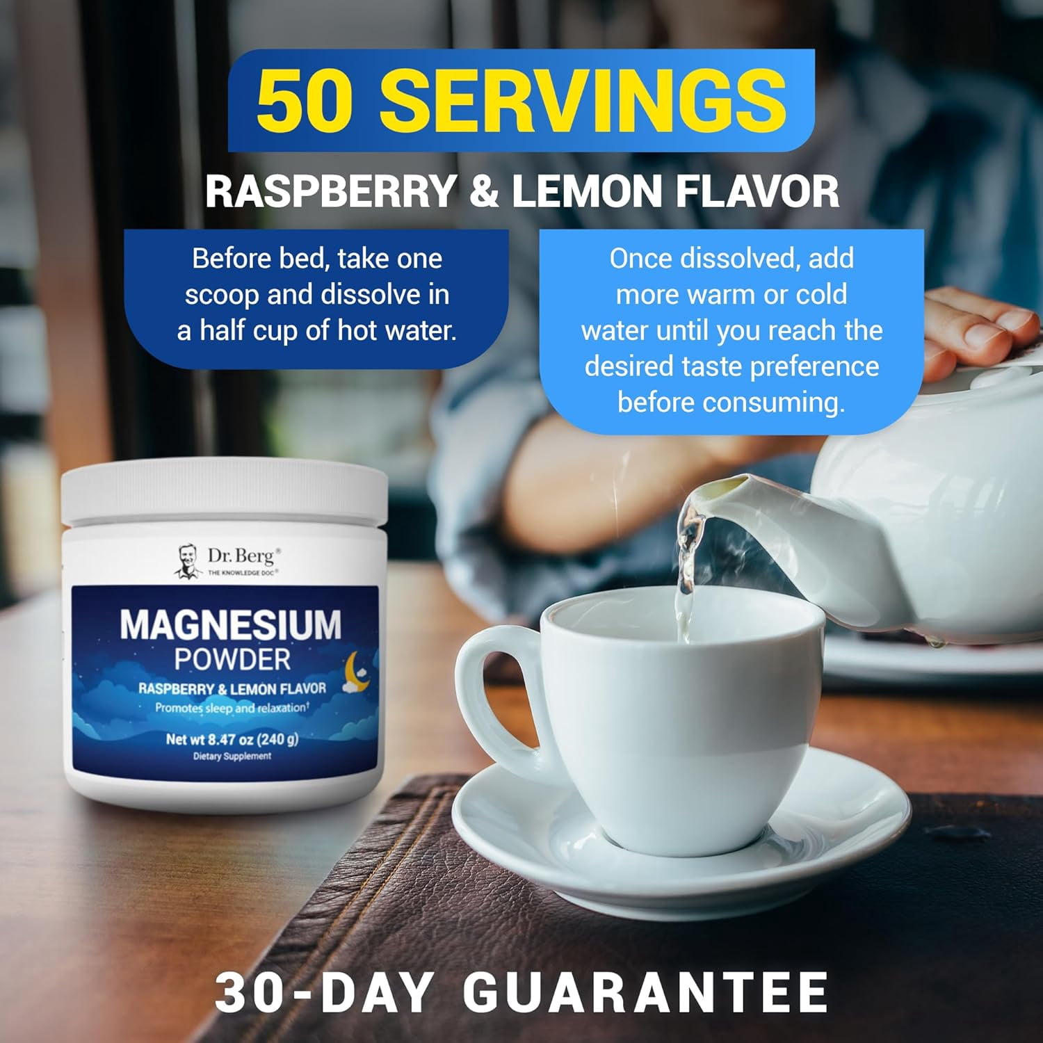 Dr. Berg Magnesium Glycinate Powder - Stress Relief, Mood & Sleep Support with Vitamin D, B6 & Zinc, 50 servings