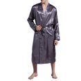 thumbnail image 3 of Frnrwgo Men's Satin Bathrobe Lightweight Open Front Long Sleeve Solid Color Home Sleepwear, 3 of 3