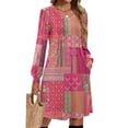 thumbnail image 3 of CharmCyan Ladies' Printed Casual And Fashionable V-neck Long Sleeved Mid Length Dress Pink D 2XL, 3 of 4