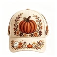 thumbnail image 2 of Fall Embroidered Baseball Cap,Vintage Pumpkin Floral Adjustable Trucker Hat,Casual Holiday Accessory for Women Men, 2 of 7
