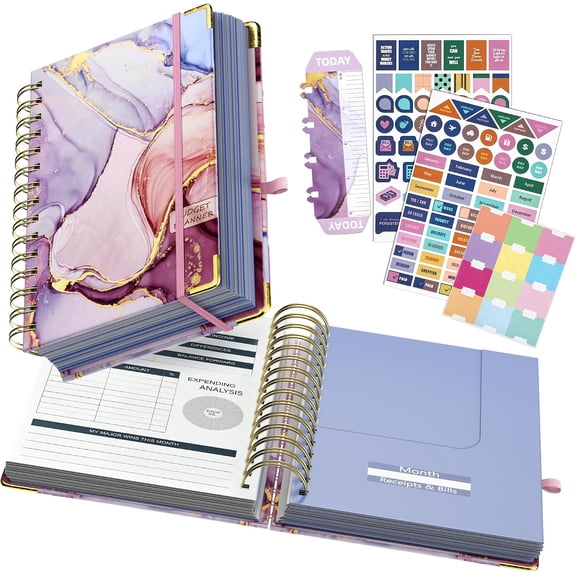 Budget Planner - Budget Book with Bill Organizer and Expense Tracker, 12 Month undated Budget Planner/Account Book to Take Control of Your Money, Start Anytime(Pink Marble)