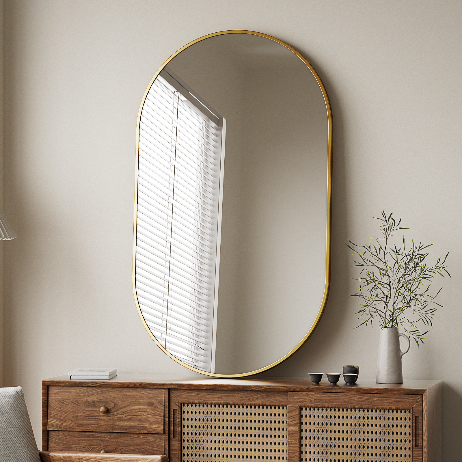 Gleamira Oval Bathroom Mirror Aluminum Alloy Wall Mirror 17" x 30", Gold