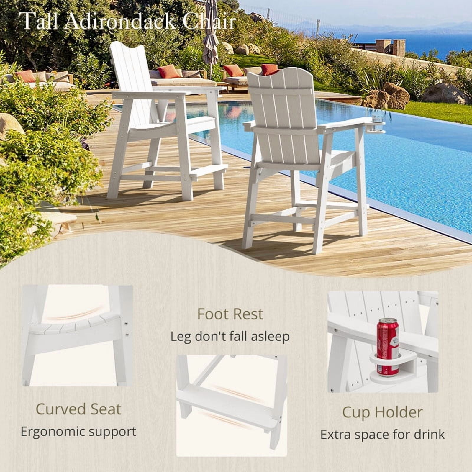 Dycanpo 25.6'' Tall Adirondack Chair with Cup Holder,All-Weather Outdoor Bar Stools,HDPS-White