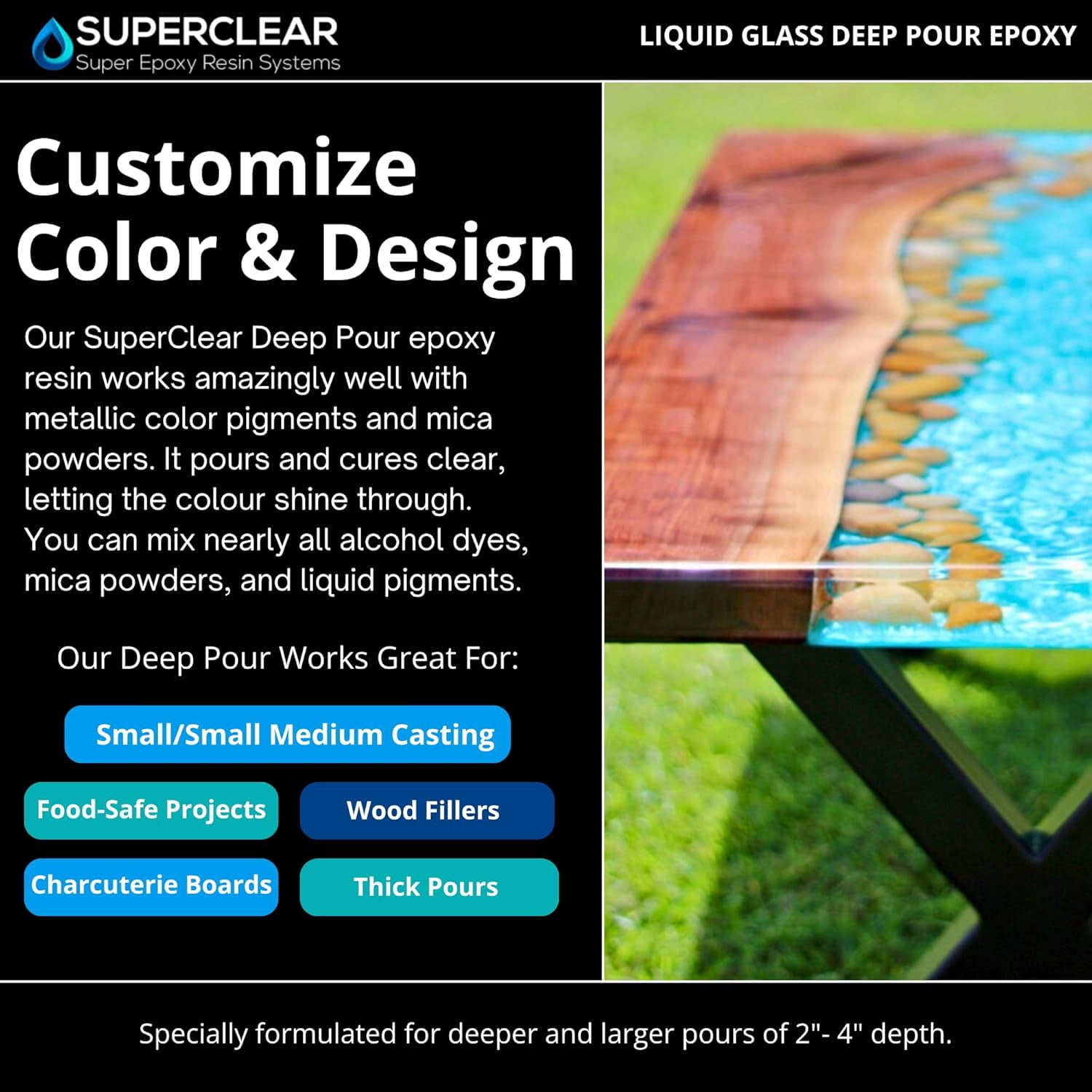 Superclear Liquid Glass Deep Pour Epoxy Resin Kit 3 Gallon with Mica Powder Variety Pack, 2-4 Inch Clear Casting Resin for River Tables, Live Edge Wood, Crafts, Food Safe, Bubble Free