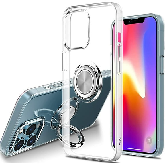 Compatible with iPhone 13 Mini Case Crystal Clear Not Yellowing Military Grade Shockproof Ultra Slim Thin Fit with Ring Holder Kickstand Protective Phone Case Cover 5.4 inch 2021 (Clear)