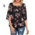 thumbnail image 4 of Chemisier Femme Imprimé Manches Mi-Longues Col Rond Blouse Décontractée, Noir Rouge, Fleur, TG, 4 of 6