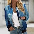 thumbnail image 2 of Feancey Denim Bomber Jacket Women,Womens Stand Collar zip Up Cropped Jackets Casual Long Sleeve Short Coat Outwear with Pocket, 2 of 6