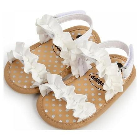 SYNPOS Baby Toddler Infant Girls PU Leather Soft Sole Summer Sandals Flower Princess Flat Shoes 0-18 Months