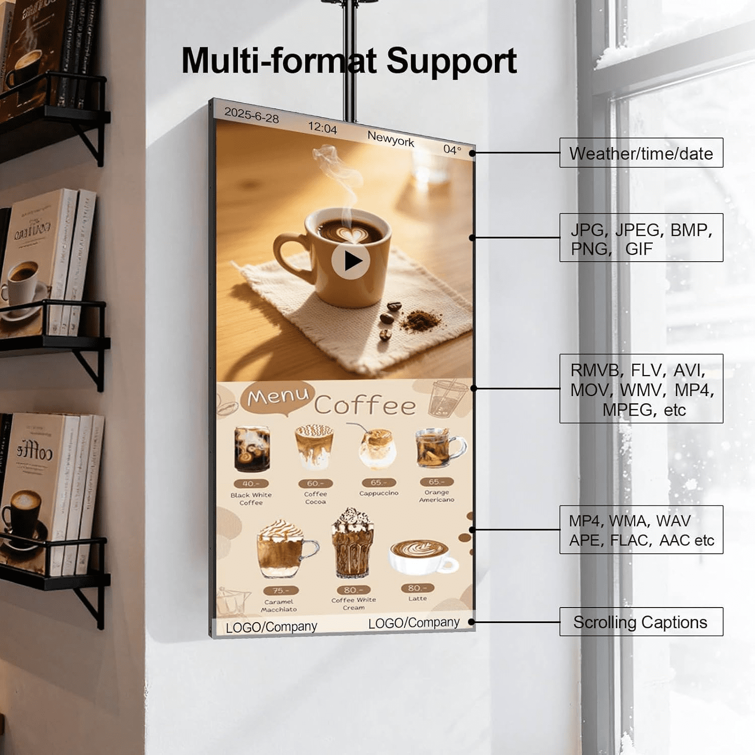 32 inch Digital Signage, 2000nits High Brightness Advertising Display, Slim Fit Frameless LCD Monitor, CMS Remote Publishing, 24/7 Operation, Smart Split Screen Play, HDMI/USB/WiFi