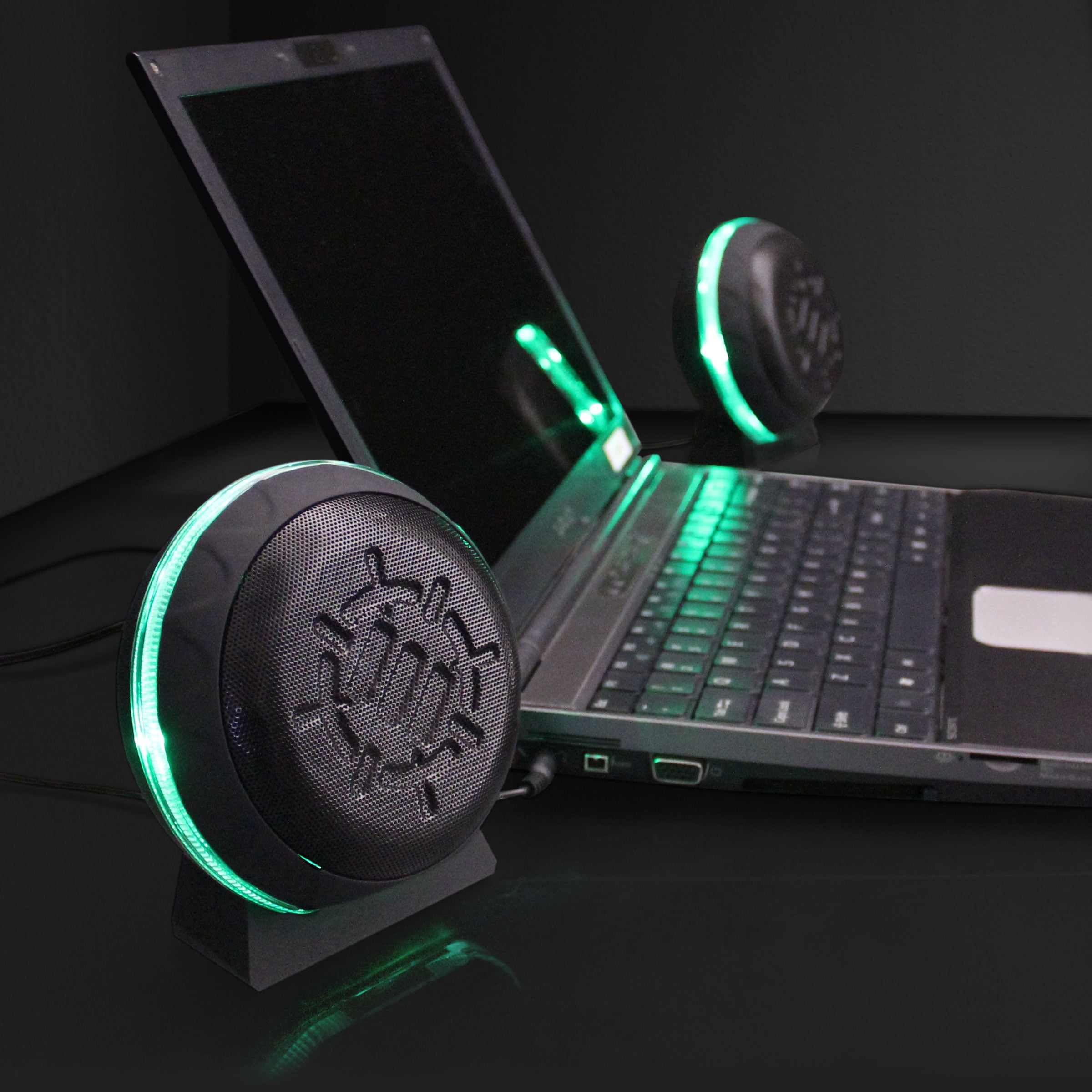 ENHANCE Gaming LED Computer Speakers with Subwoofer , Powerful 5W Drivers and In-Line Volume Control - Green Lights , USB 2.0 Powered , 3.5mm Connection for PC , Desktop , Laptop , Notebook