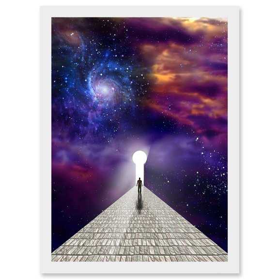 Man Before Keyhole Surreal Abstract Space Nebula Galaxy A4 Artwork Framed Wall Art Print
