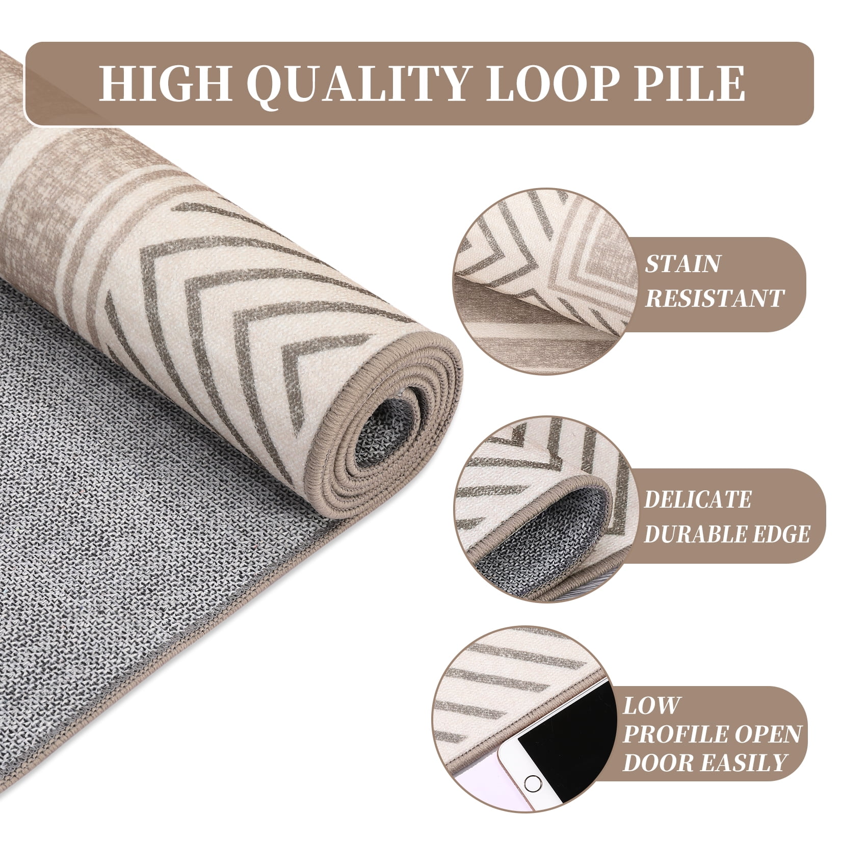 HOMERRY Geometric bordered Runner Rug 2' x 6'&nbsp;for Living Room Floor Cover for Hallway, Brown